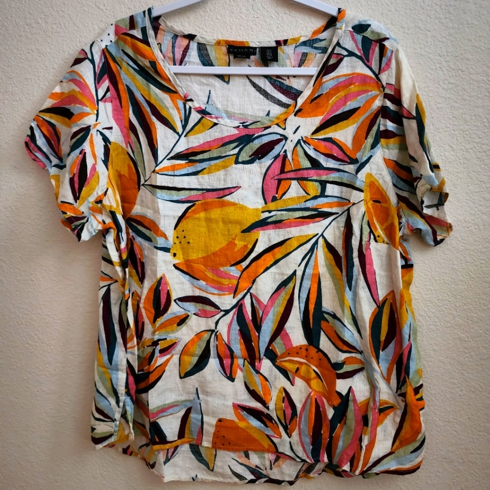 Tahari 100% Linen Short Sleeve top NwoT Size 1X